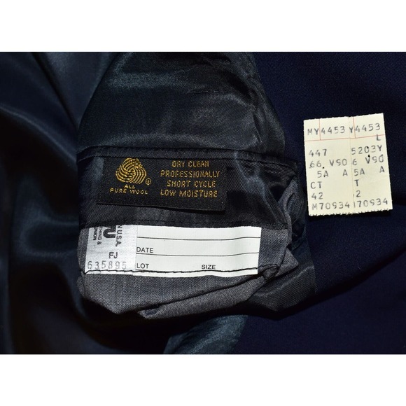 B0 BURBERRYS Navy Wool White Trim Single Button Collarless Jacket Blazer Size L - Picture 7 of 7